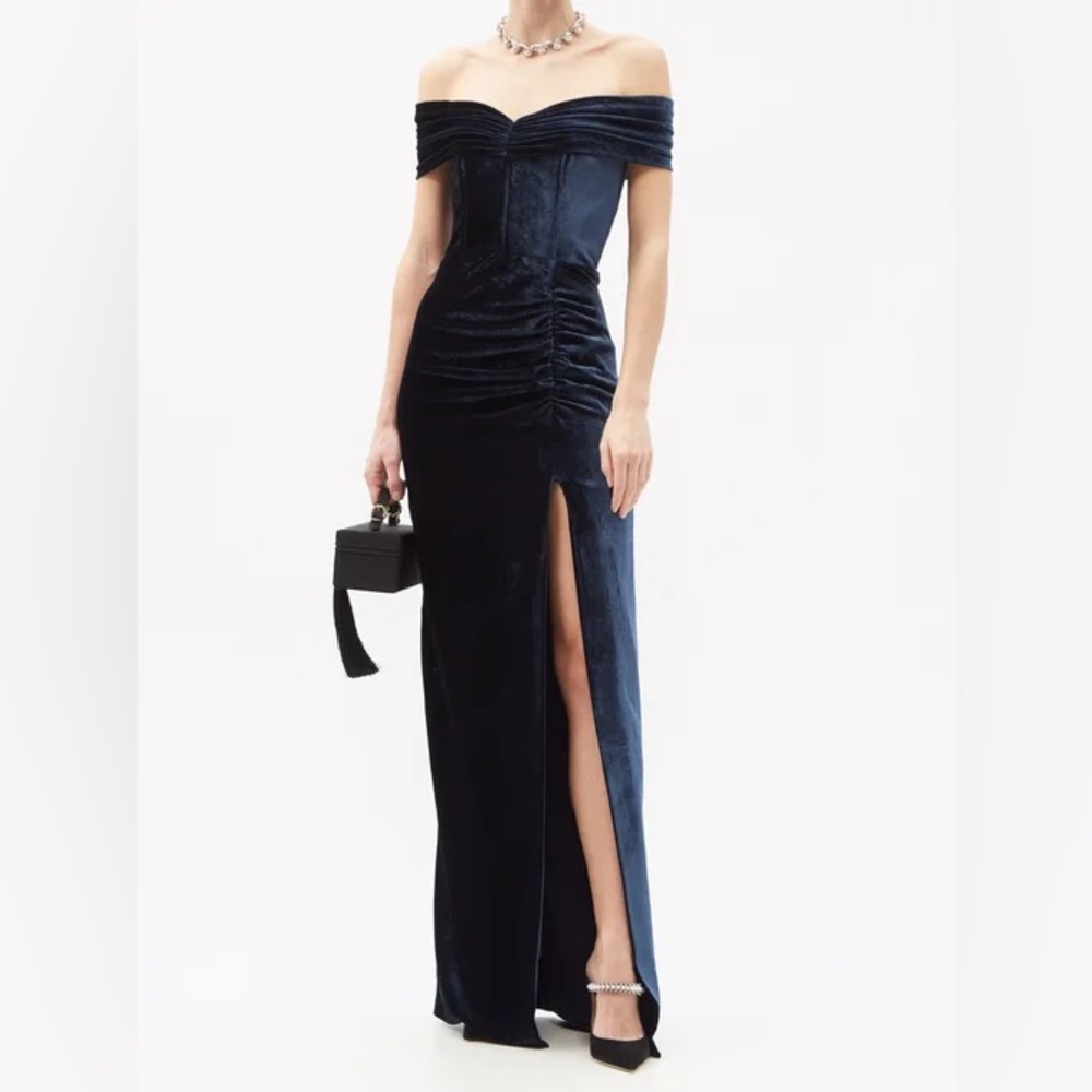Alessandra Rich Off the shoulder ruched velvet gown